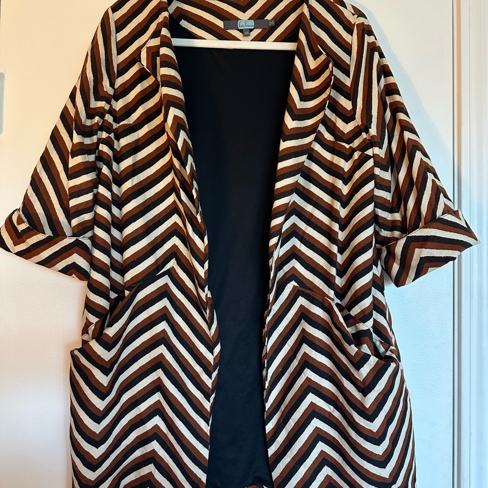 Eva Franco Chevron Patterned Blazer in Brown and Cream